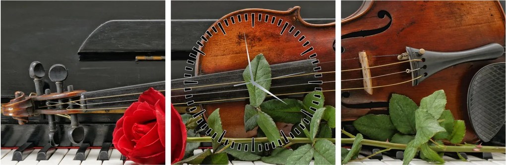 Obraz - Spomienka na hudobníka (s hodinami) (90x30 cm)