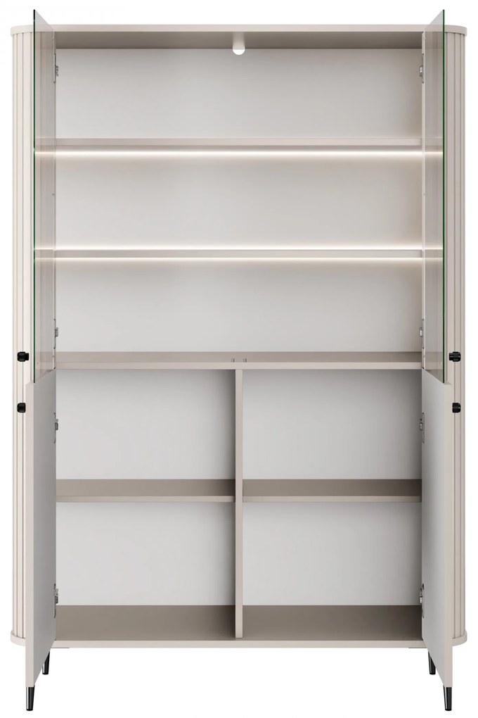 Vitrína Vesper 103 cm štvordverová - kašmír / čierne nohy