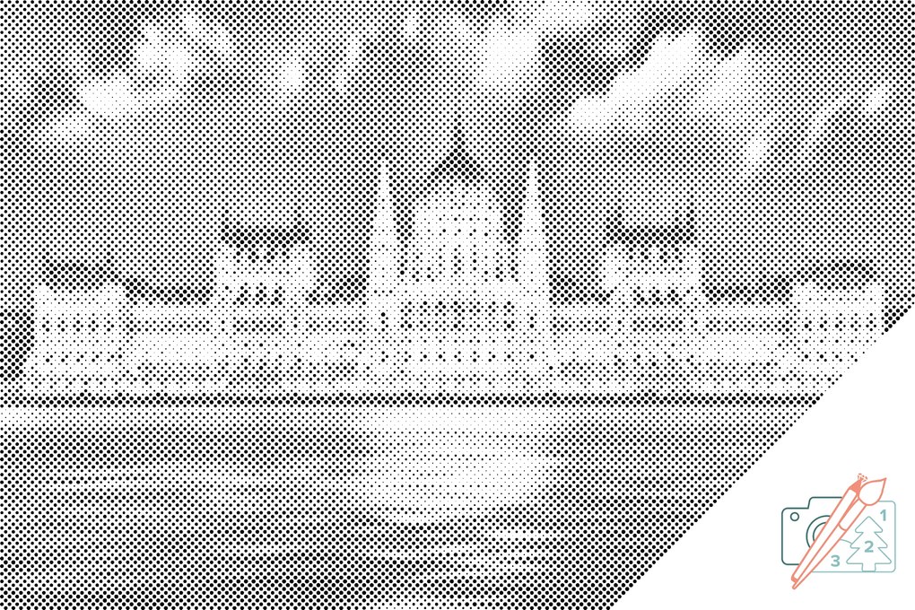 Gario Bodkovanie Maďarský parlament Rozmery: 60 x 40 cm, Rámovanie: Iba zrolované plátno, Farba bodiek: Zelená