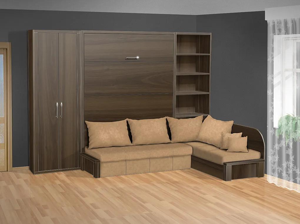 Nabytekmorava Sklápacia posteľ s rohovou pohovkou VS 3075P - 200x180 cm + policová skriňa 80 nosnost postele: štandardná nosnosť, farba lamina: breza 1715, farba pohovky: nubuk 133 caramel