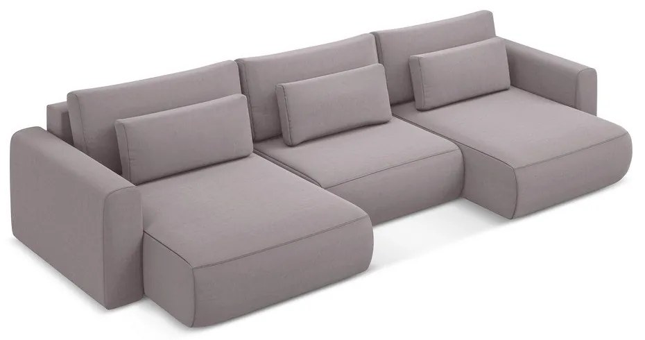 Zamatová rozkladacia/s úložným priestorom rohová pohovka v levanduľovej farbe (do tvaru "U") Kapua – Makamii