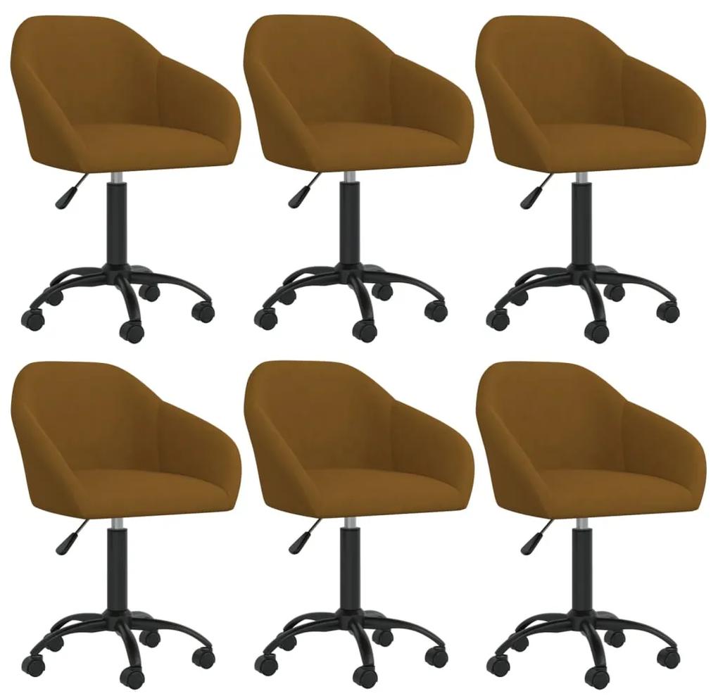 Otočné jedálenské stoličky 6 ks hnedé zamatové