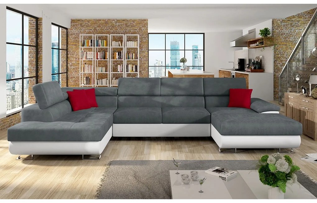 Rohová sedacia súprava Alvin Bis, Dostupné poťahy: ekokoža Soft 011 + Lux 06, Strana: Pravá - U