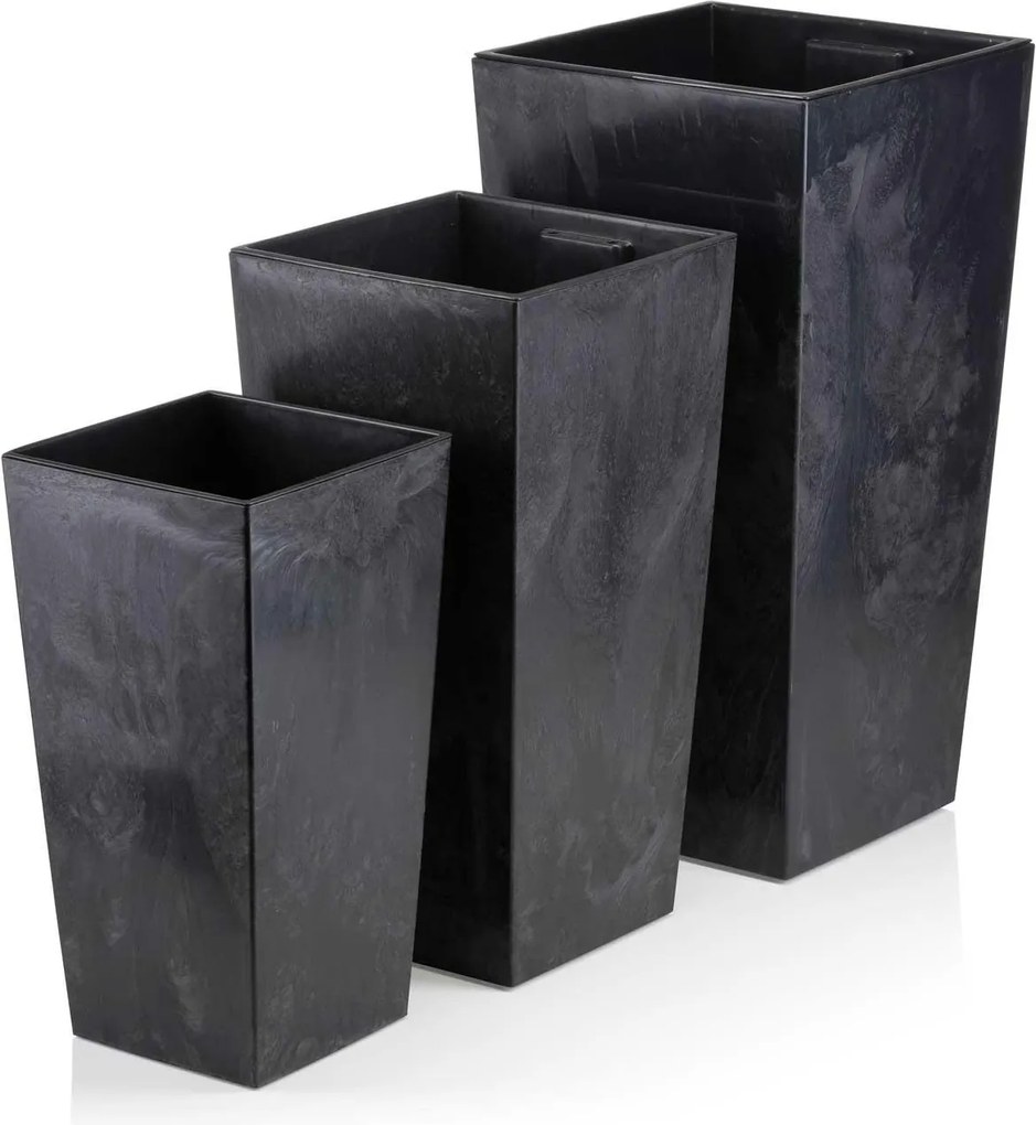 PLASTOVÝ KVETINÁČ PORTO SADA 3KS 67,7X35 CM+46,5X25 CM+57X30 CM IMITÁCIA BETÓNU ČIERNA