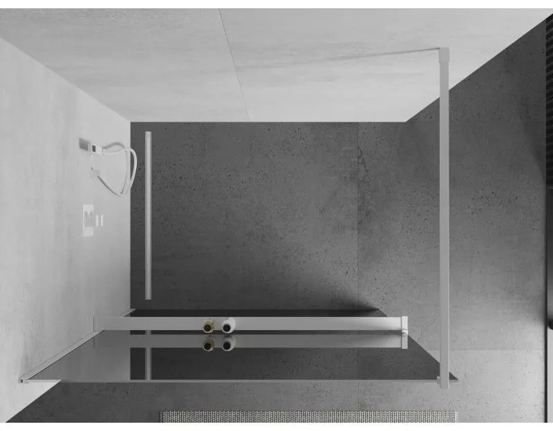 Mexen Kioto+, sprchová zástena Walk-In s poličkou a vešiakom 90 x 200 cm, 8mm sklo vzor zrkadlo, biely profil, 800-090-121-20-50