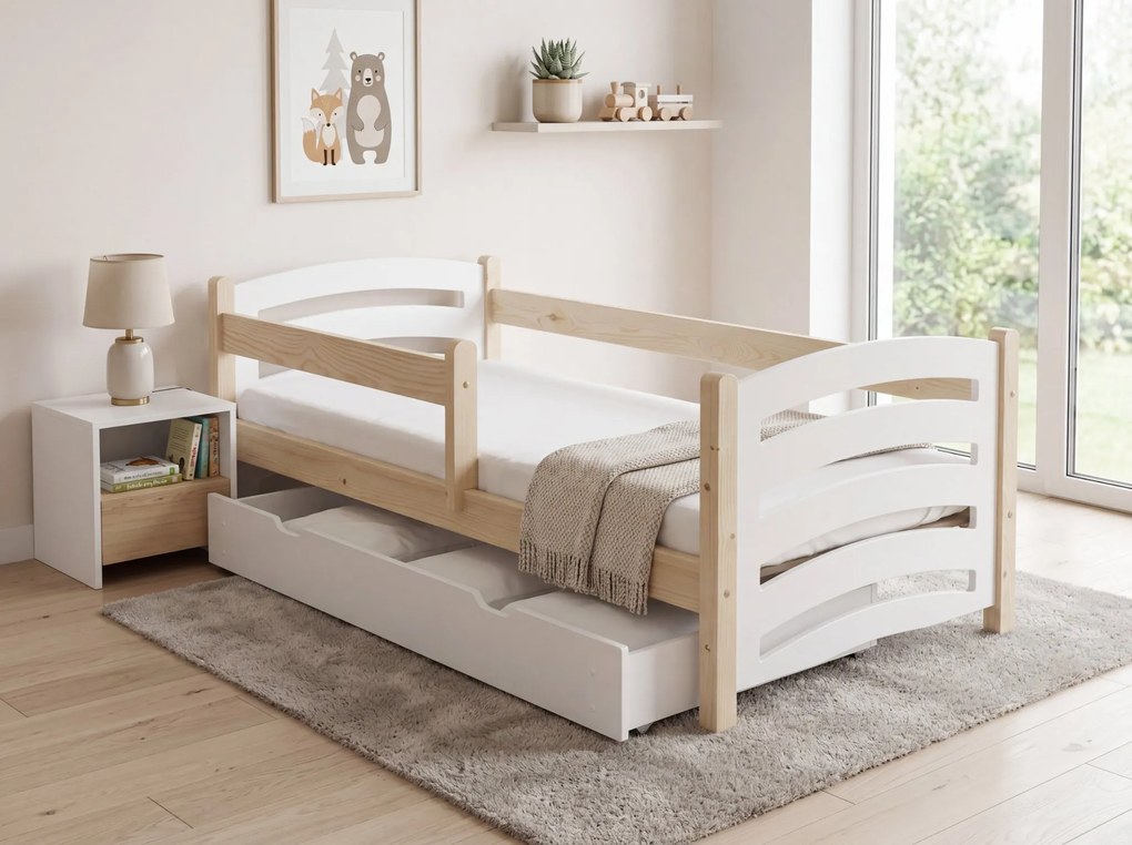 Detská posteľ MELA 80 x 160 cm biela/borovica Rošt: Bez roštu, Matrac: Matrac EASYSOFT 8 cm