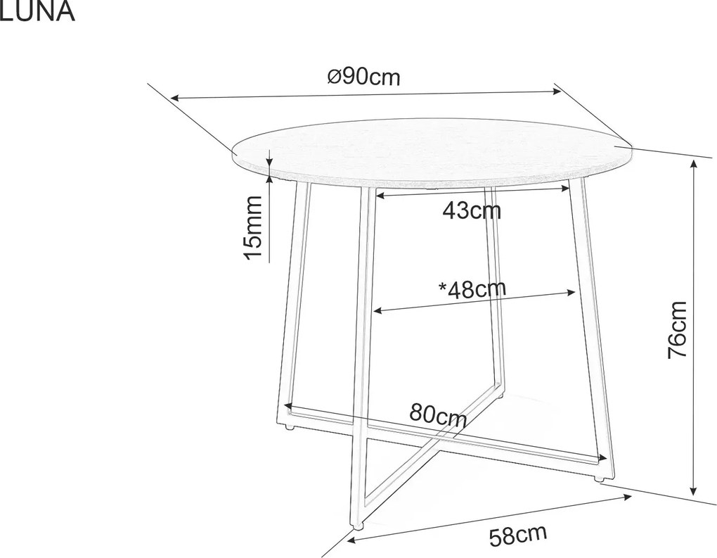 Jedálenský stôl Luna 90 cm biely mramor/čierny