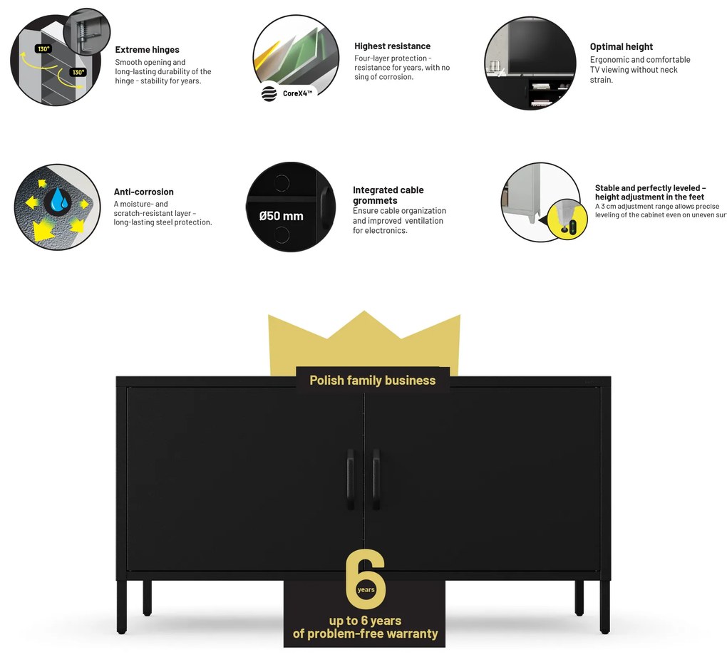 ROSA Moderná čierna kovová TV skrinka