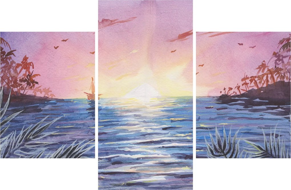 Obrázok - Západ slnka nad vodou, aquarel (90x60 cm)