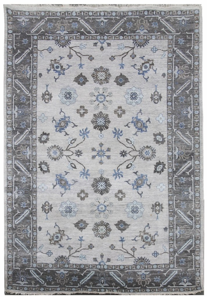 Diamond Carpets India, Ručne viazaný kusový koberec Diamond DC-USHAK silver / black, 140x200, šedá, kancelária