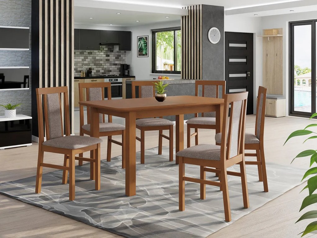 Rozkladací stôl so 6 stoličkami - AL65, Morenie: orech, Poťahové látky: Hygge D20