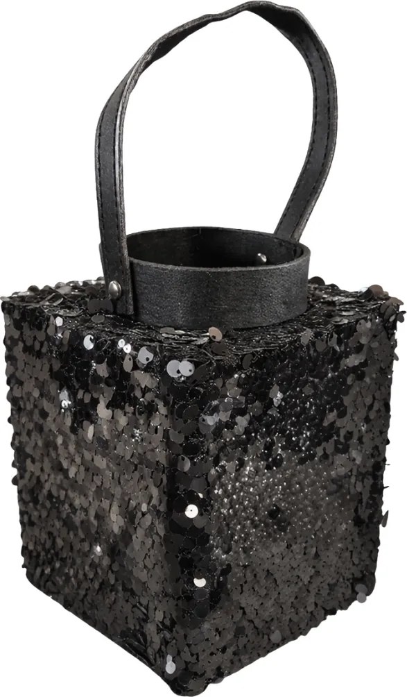 Lucerna s flitrami LOFTY GLAM 20 cm, čierna