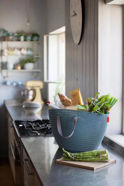 CURVER Taška nákupná, pikniková bag imitácia háčkována - modrá