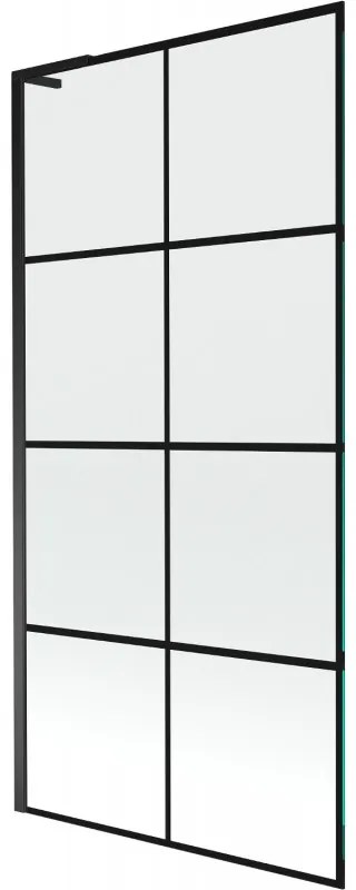 Mexen Next L, 1-krídlová vaňová zástena 90 x 150 cm, 6mm číre sklo-čierny vzor, čierny profil, 895-090-000-03-77-70