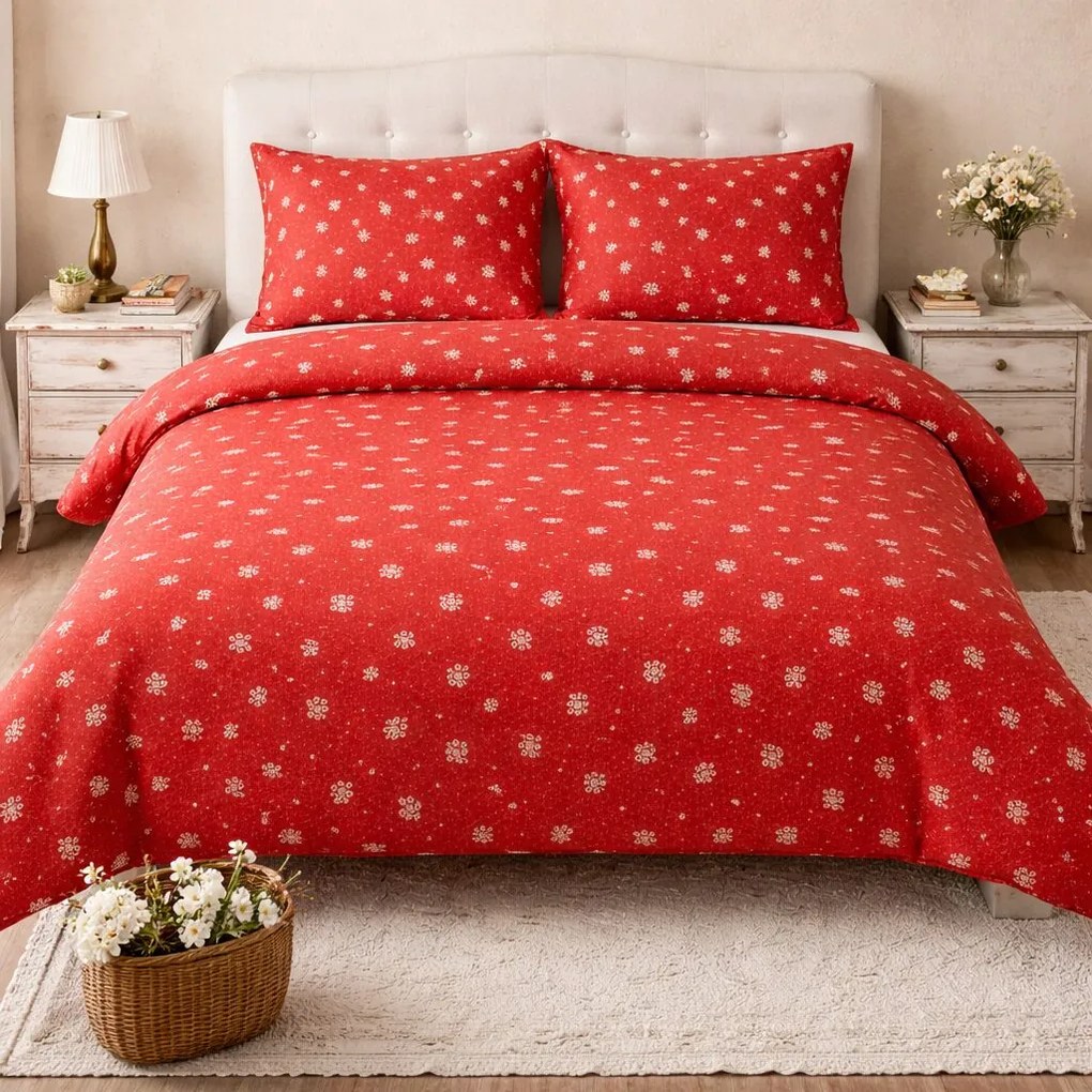 Obliečky bavlnené Marta červená 140x200cm+90x70cm TiaHome