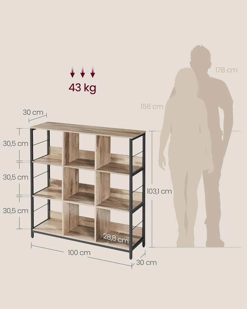 Regál Vasagle Barmy 100 cm světle hnědý/černý