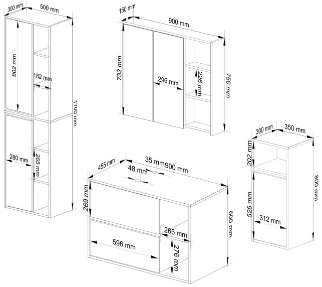 Kúpeľňová zostava VAMI s otvormi na umývadlo, dub artisan / grafitová / sivá