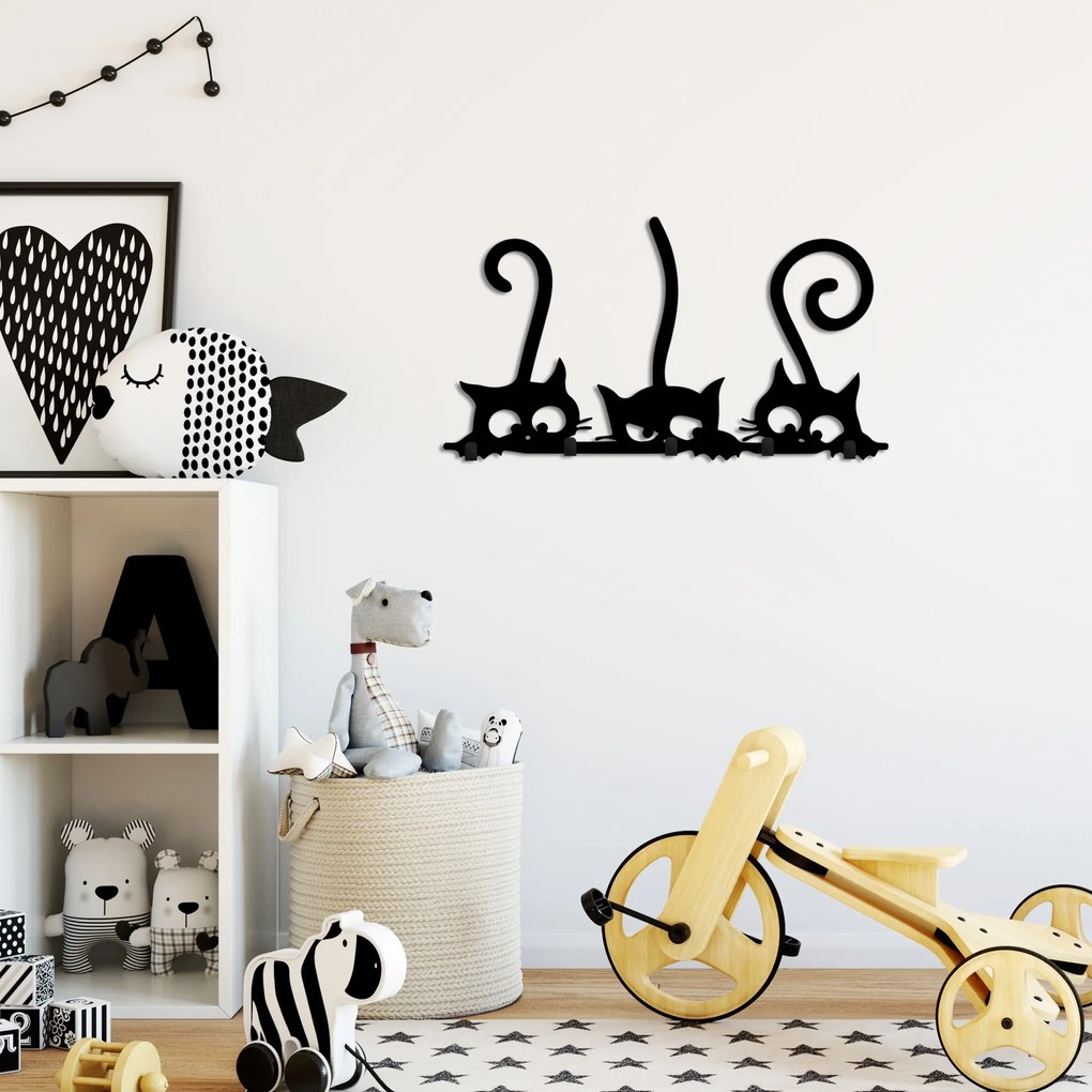 Nástěnný kovový věšák Cats 60 cm černý