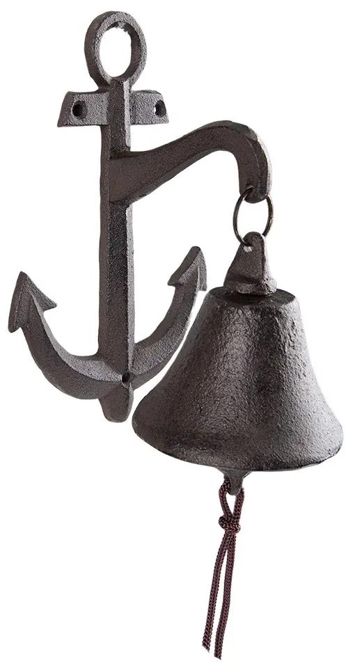 Hnedý liatinový zvonček s kotvou - 13*14*22 cm