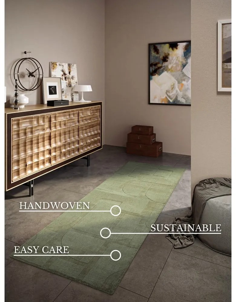 Zelený ručne tkaný vlnený behúň 80x250 cm Alexis – Villeroy&amp;Boch