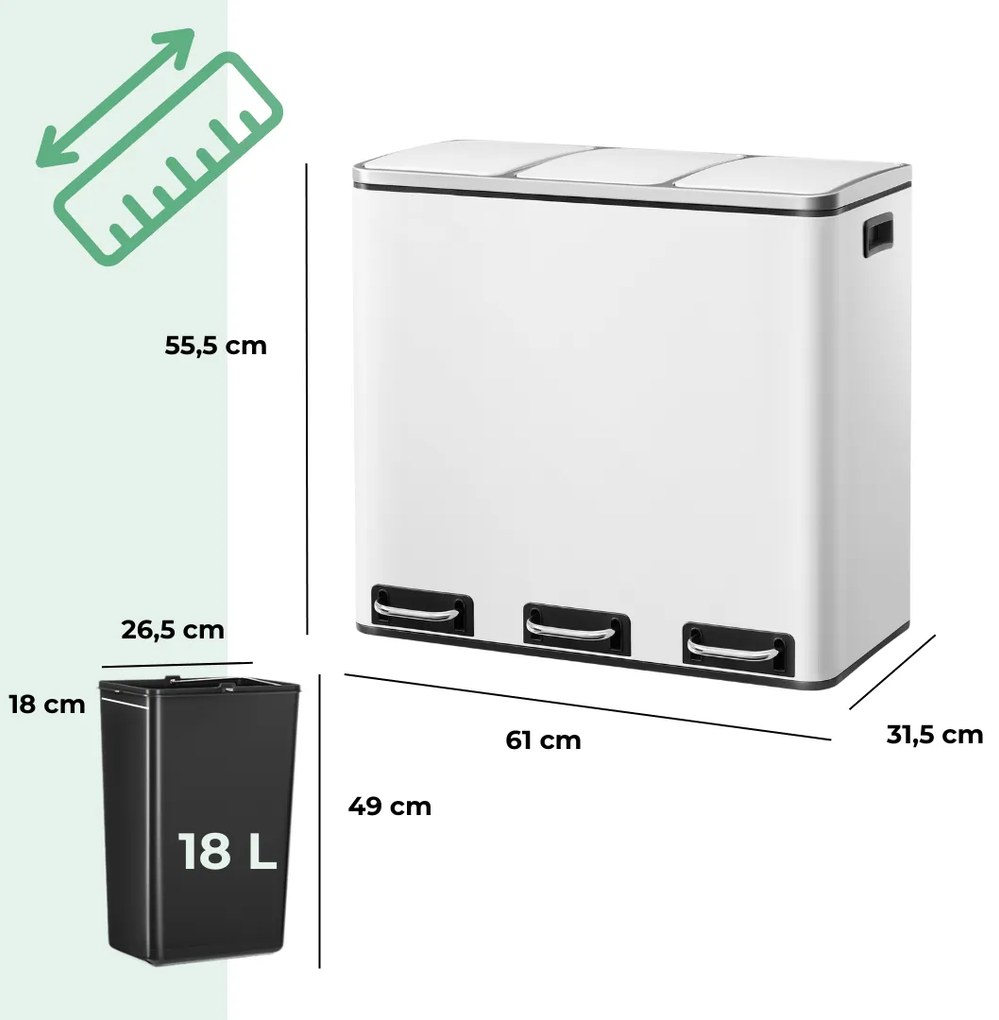Jurhan Kôš na separovanie odpadu SORT 54l (3x18 l) + vrecia na odpadky, biela