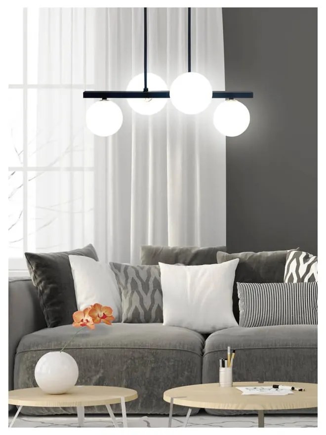 Čierne závesné svietidlo so skleneným tienidlom 25x59 cm Kama - Candellux Lighting