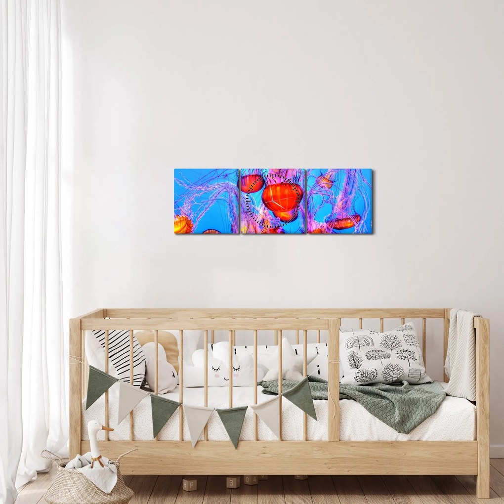 Obraz medúz v mori (s hodinami) (90x30 cm)