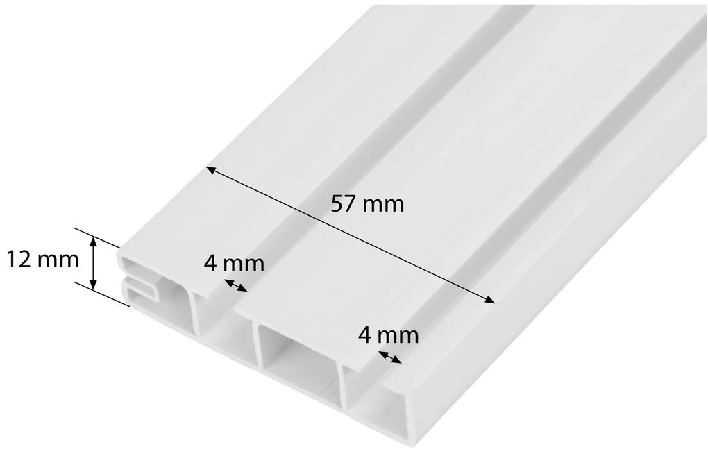 Dekodum PVC stropná lišta s krytom dvojitá biela Dĺžka koľajnice (cm): 130, Typ prichytenia: Žabky