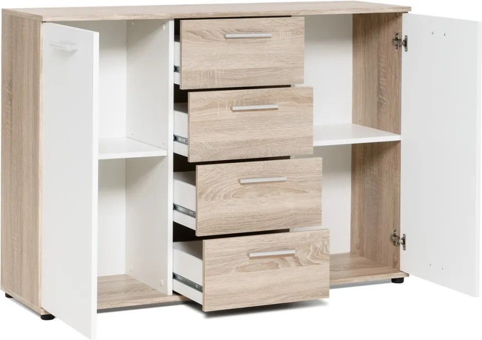 Komoda so 4 zásuvkami Jacky, dub sonoma/biela