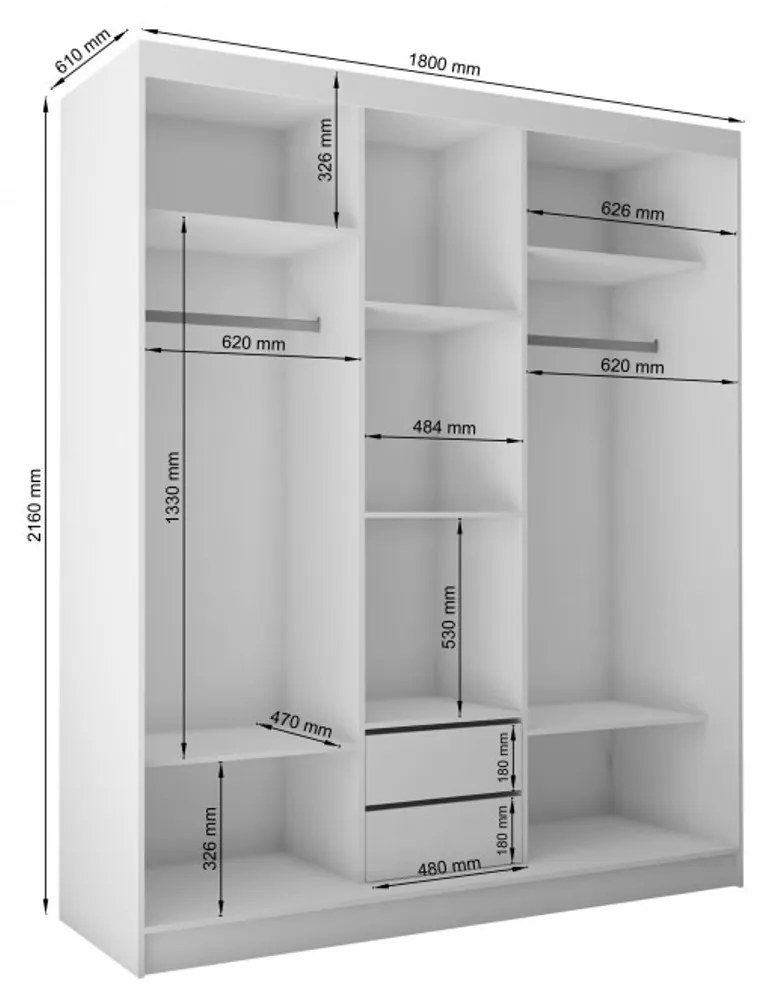 Kvalitná Šatníková Skriňa Tanna 180 cm Čierna/zelená