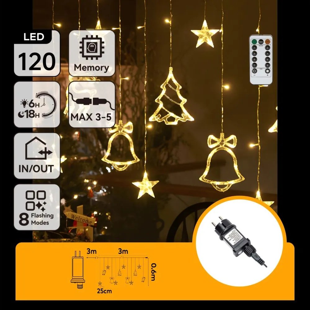 Aigostar - LED vonkajší vianočný reťazec 120xLED/6W/230V/8 funkcií 3x0,6m IP44 teplá biela + diaľkové ovládanie