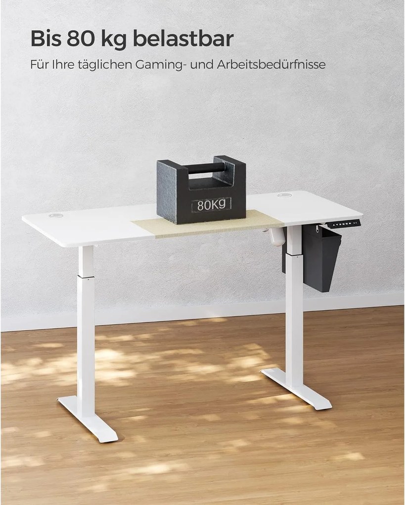 Výškovo nastaviteľný elektrický stôl, pracovný stôl, biela a béžová farba, 60x140 cm