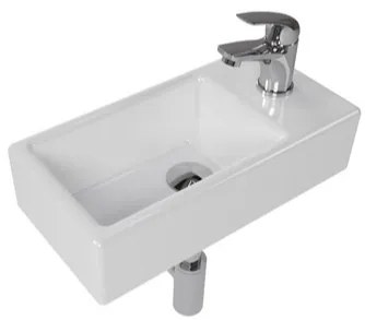 Kúpeľňový set pravého závesného umývadla Brevis 40,5 cm, pákové batérie, sifónu, prietočnej zátky a roháčikov KSETBRE2P, 1 ks