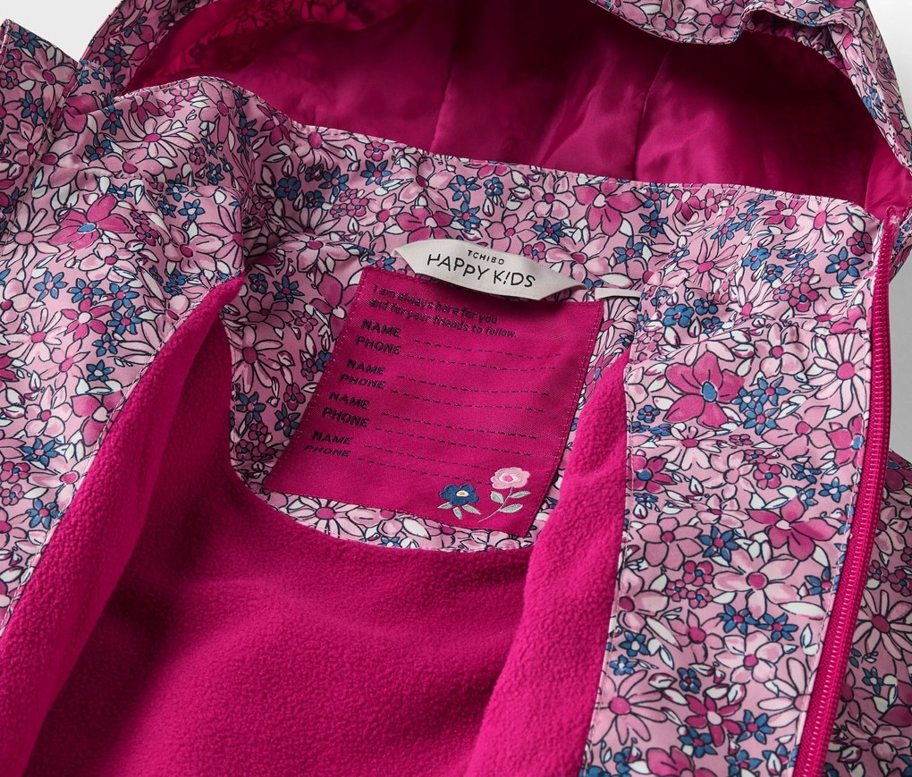 Detská termobunda do dažďa s flísovou podšívkou, kvietkovaná