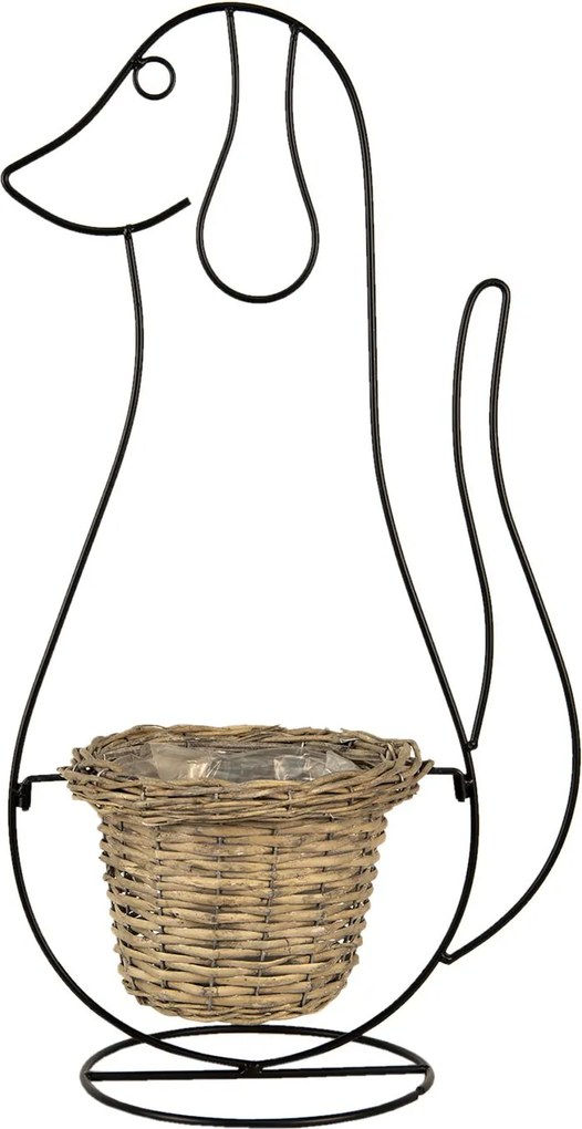 Stojan na kvety v tvare psíka s prúteným kvetináčom - 35*22*67 cm