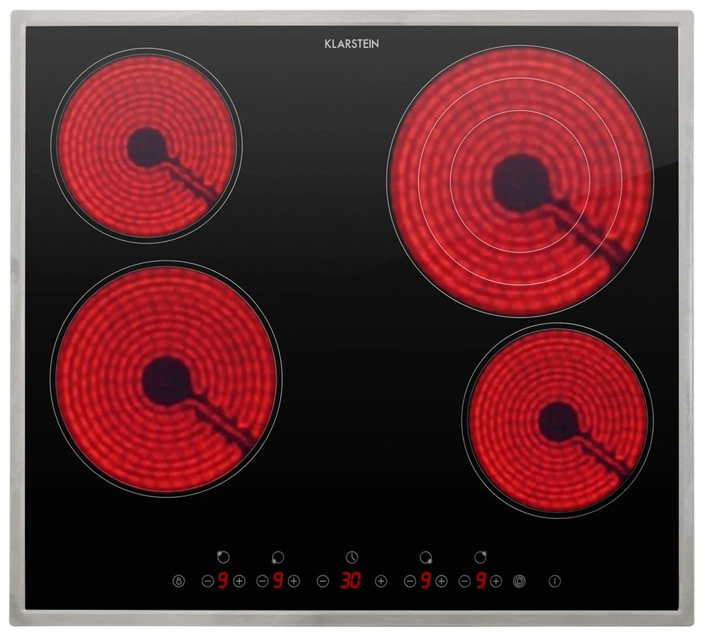 Klarstein Virtuosa 4, sklokeramická varná doska, 6500 W, 4 platničky, rám z nehrdzavejúcej ocele