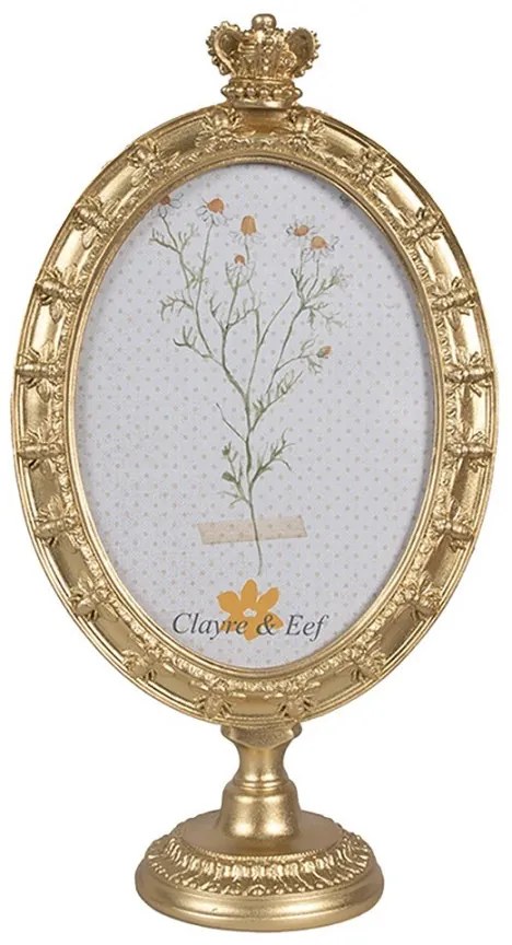 Zlatý antik fotorámik na podstavci so včielkami a korunkou - 16*9*29 / 13*18 cm