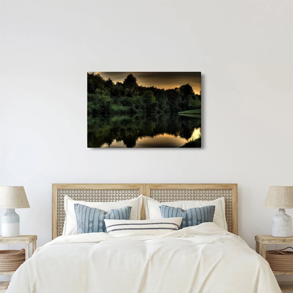 Obraz jazera pri lese (90x60 cm)