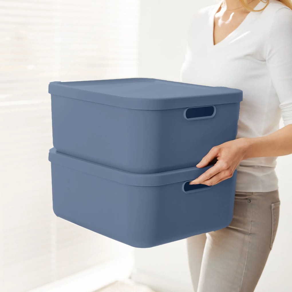 Rotho Úložný box, rovný s víkom, 20l, modrý ALBU LIGHT, 40x36x18