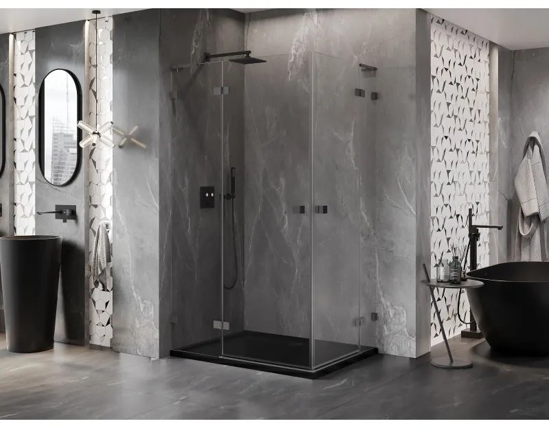 Mexen Lunar, L Duo výklopný sprchový kút 115 x 75 cm, 8mm číre sklo, grafitový profil, 834L-115L-075P-95-00