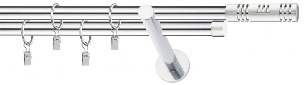 Dekorstudio Chrómová dvojradová garniža ELIS 19mm Dĺžka: 140cm, Typ uchytenia: Držiak dvojitý modern, Typ príslušenstva: Krúžky tiché so štipcami