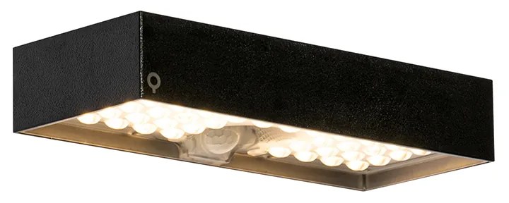 Vonkajšia nástenná lampa čierna so stmievacím svetlom a senzorom na solárny pohon - Kayo