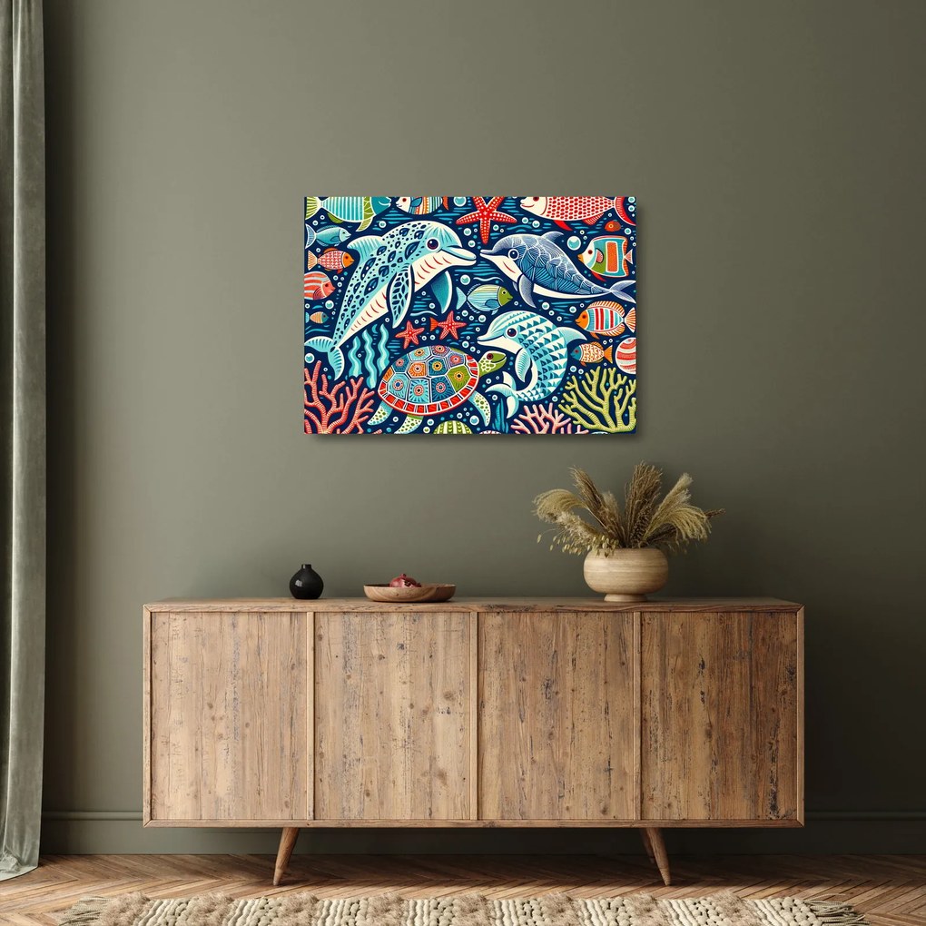 Sklenený obraz – Kreslené vodné zvieratká (70x50 cm)