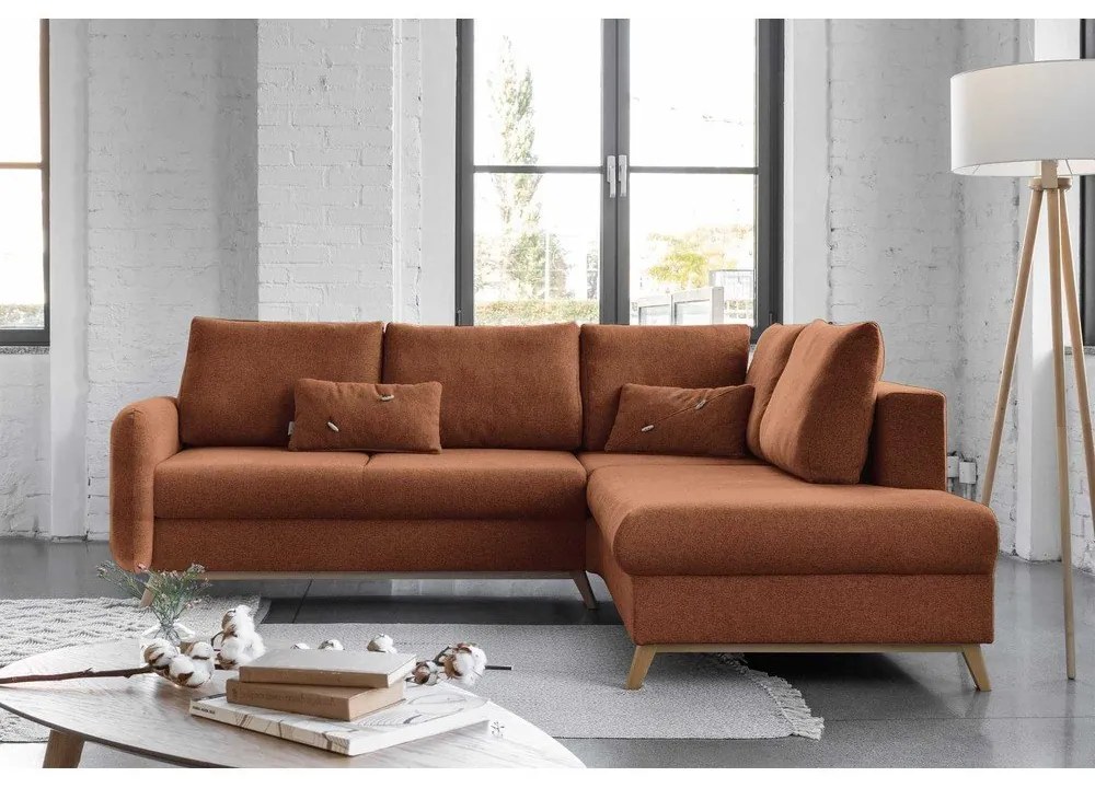 Tehlovooranžová rozkladacia rohová pohovka Miuform Scandic Lagom L, pravý roh