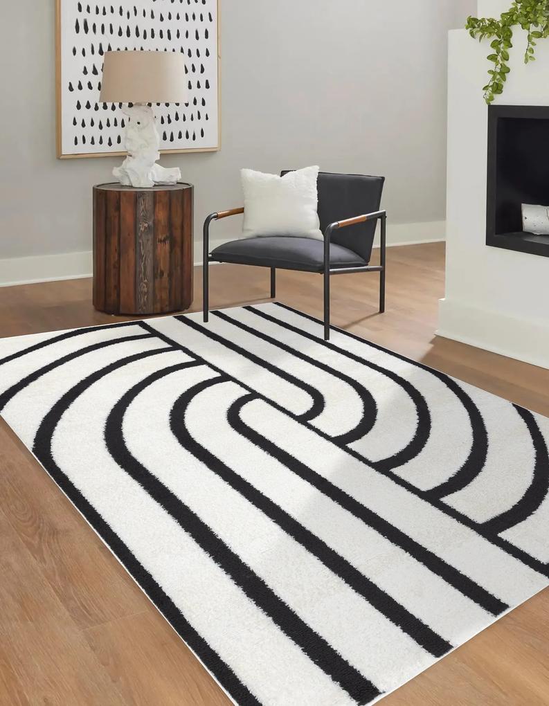 Moderný koberec MODE 8631 geometrická krémová / čierna Veľkosť: 120x170 cm