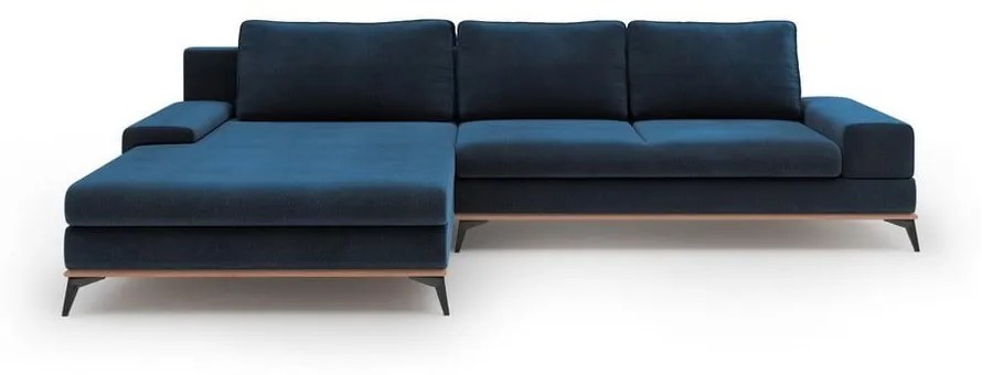 Modrá rozkladacia rohová pohovka so zamatovým poťahom Windsor & Co Sofas Astre, ľavý roh