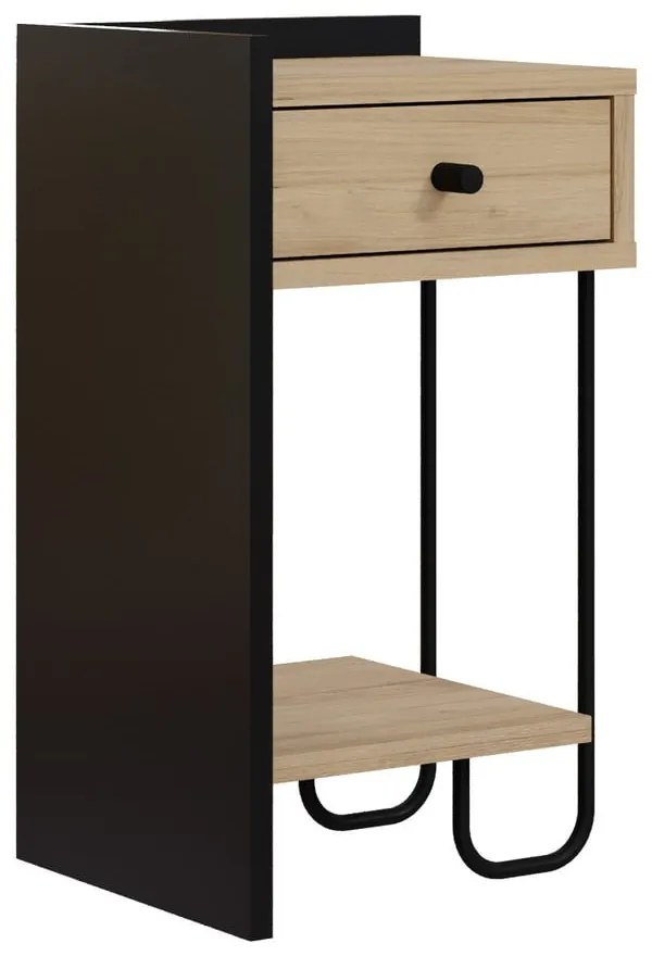 Čierny/v prírodnej farbe nočný stolík v dekore duba s poličkami Mercure – Marckeric