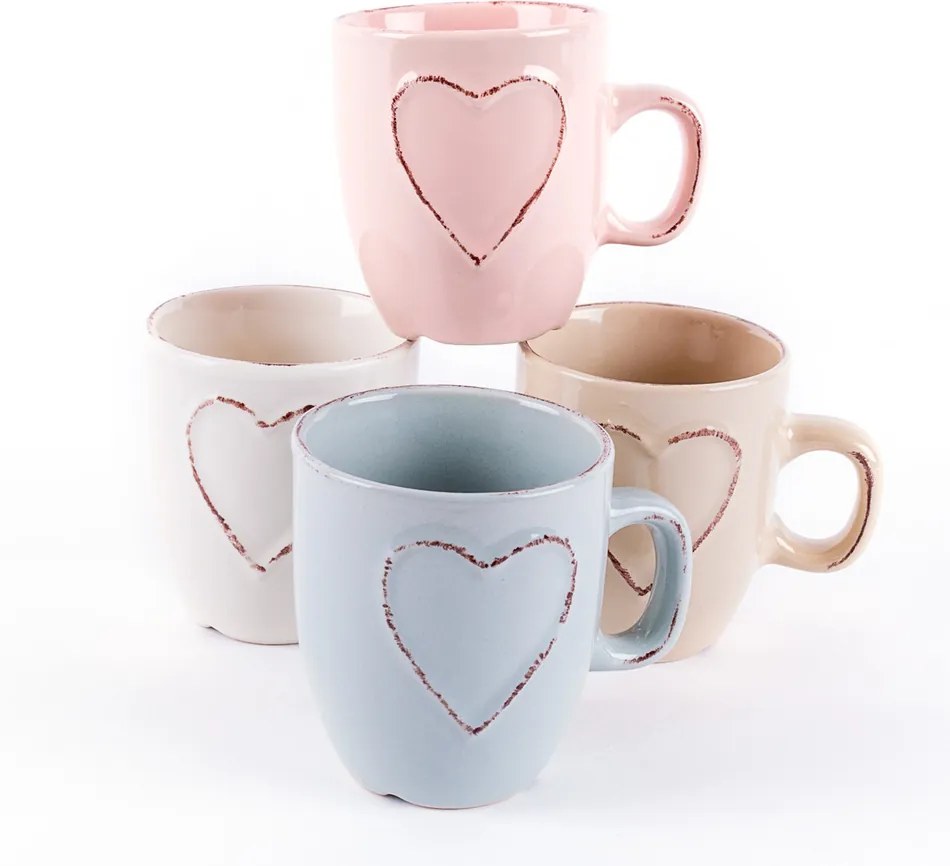 Sada kameninových hrnčekov Heart 150 ml, 2 ks, ružová