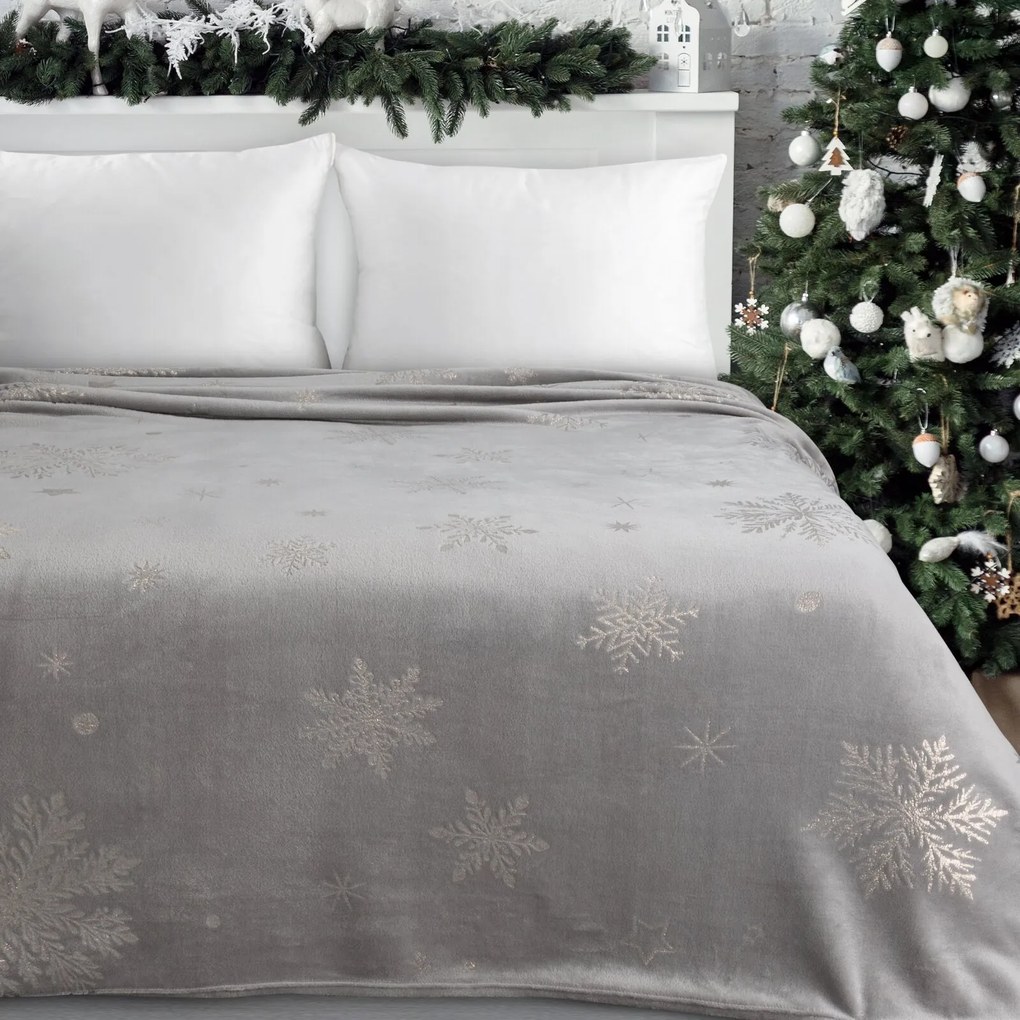 VIANOČNÁ FLANELOVÁ DEKA SNOW GOLD 150X200 CM VZOROVANÁ