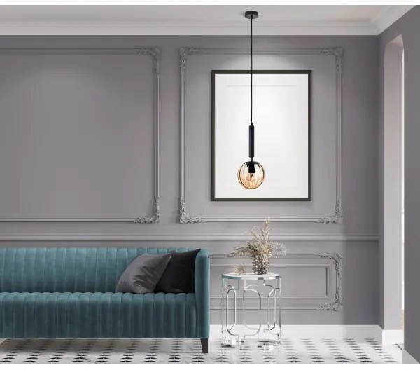 ITALUX PND-2324-1 BK+AMB - Luster na lanku RAVENA 1xE27/10W/230V čierna